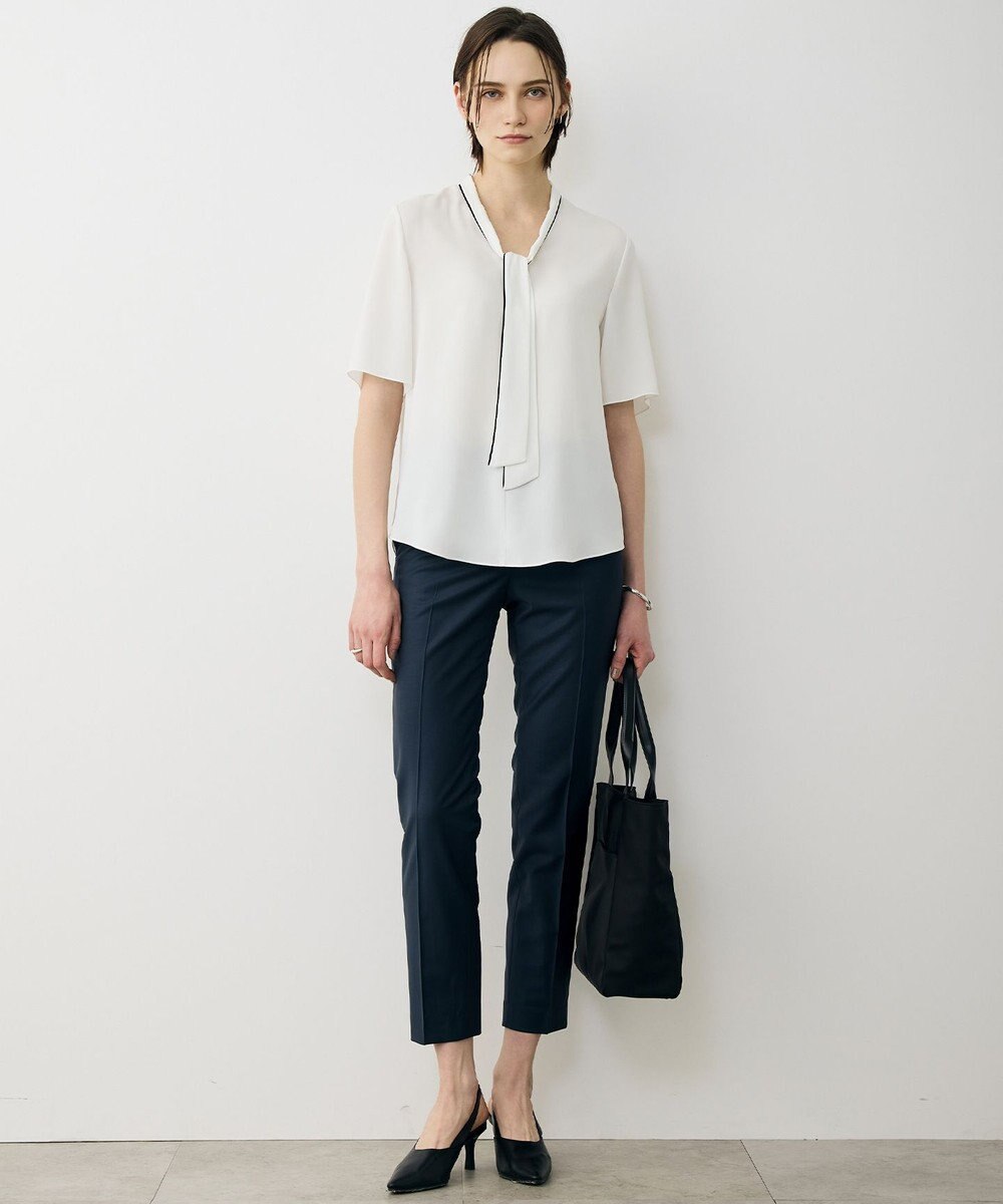 ICB 【先行予約】BackSatinAmunzen 5分袖配色ボウタイブラウス 