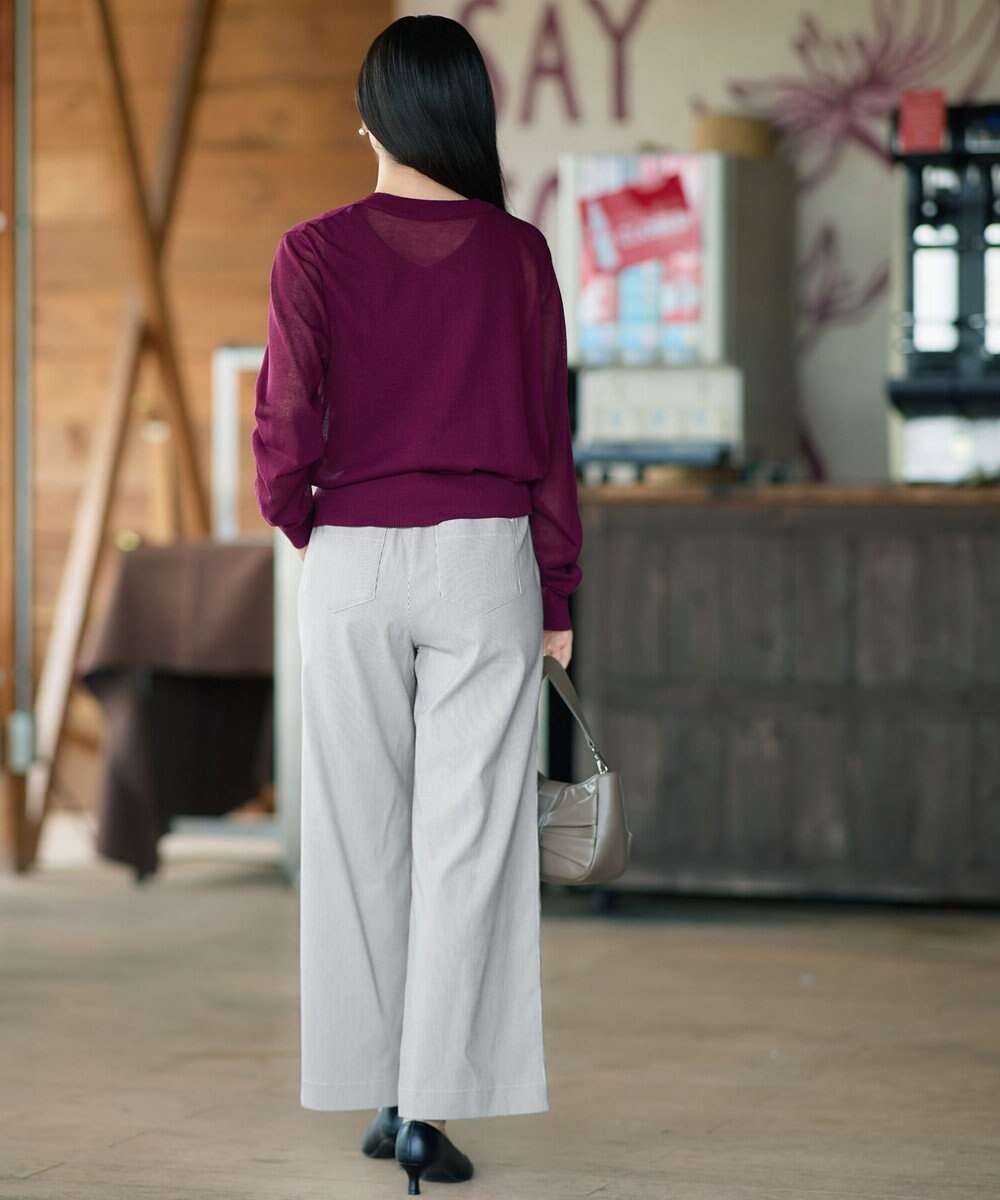 Tiaclasse ストライプストレッチワイドパンツ 