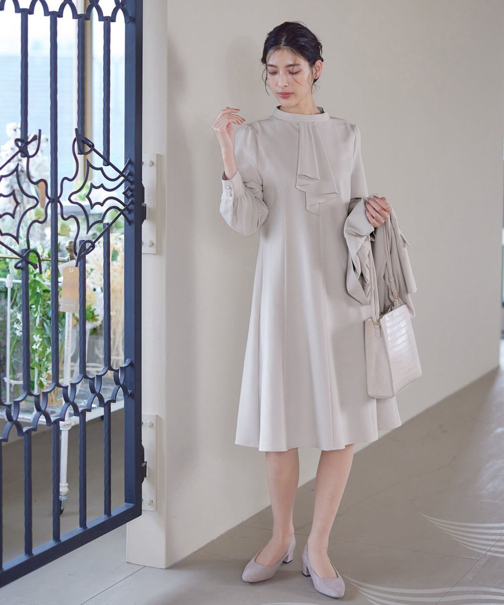 Tiaclasse L 【ダブルクロス】【洗える】フリルドレープワンピース 