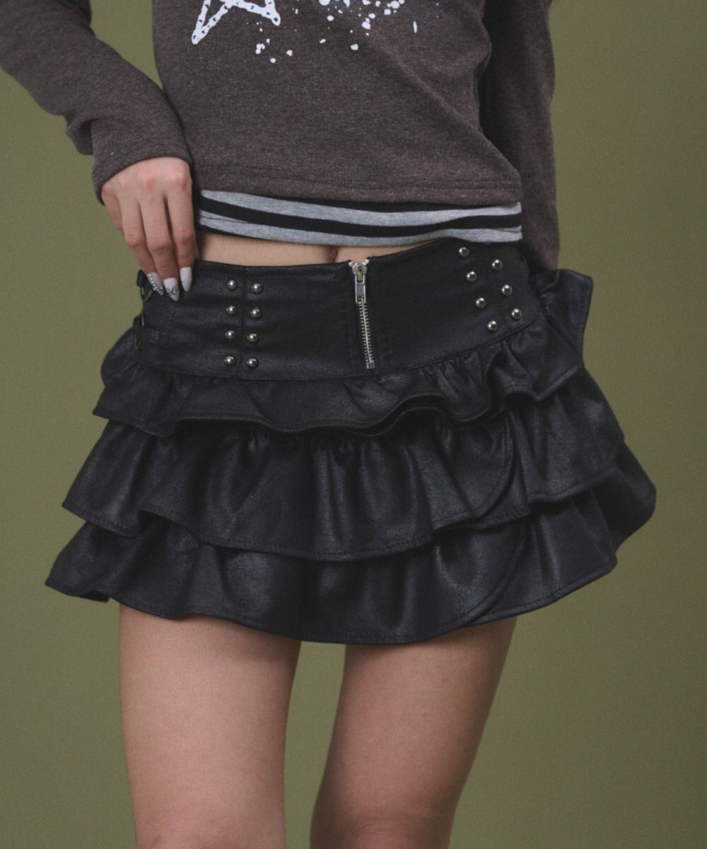 WEGO スタッズフリルティアードミニスカパン 