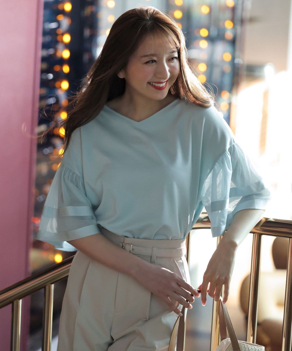 ANY SIS ゆるVネックチュールフリル袖 プルオーバー 