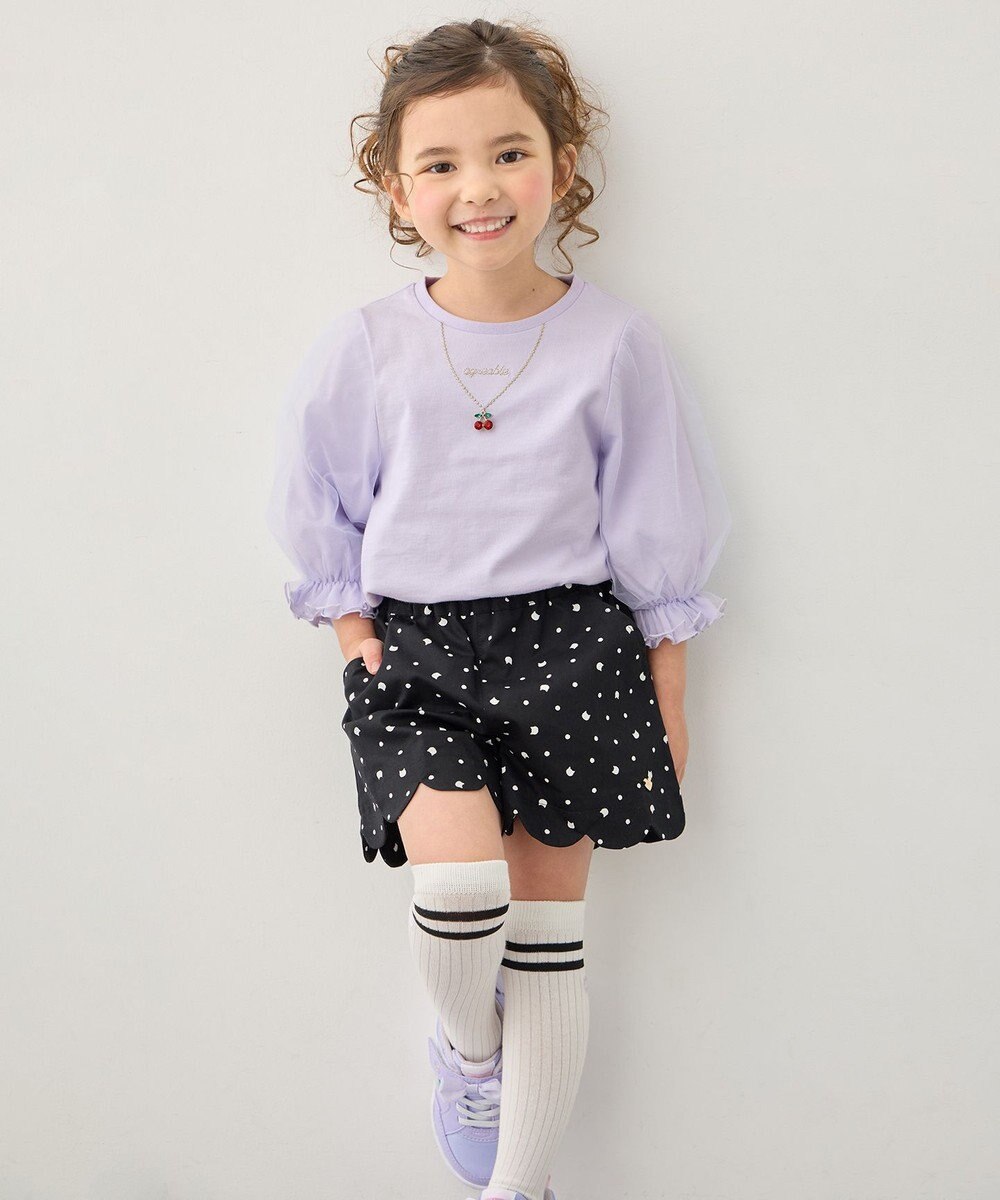 ANY KIDS チュール袖 七分Tシャツ 