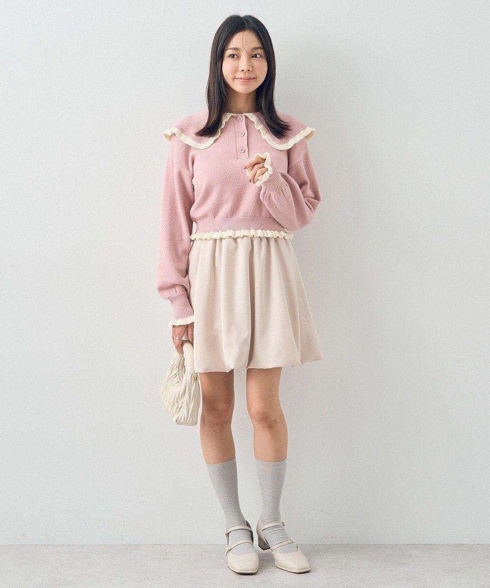 earth music&ecology 配色フリルカラーニットプルオーバー 