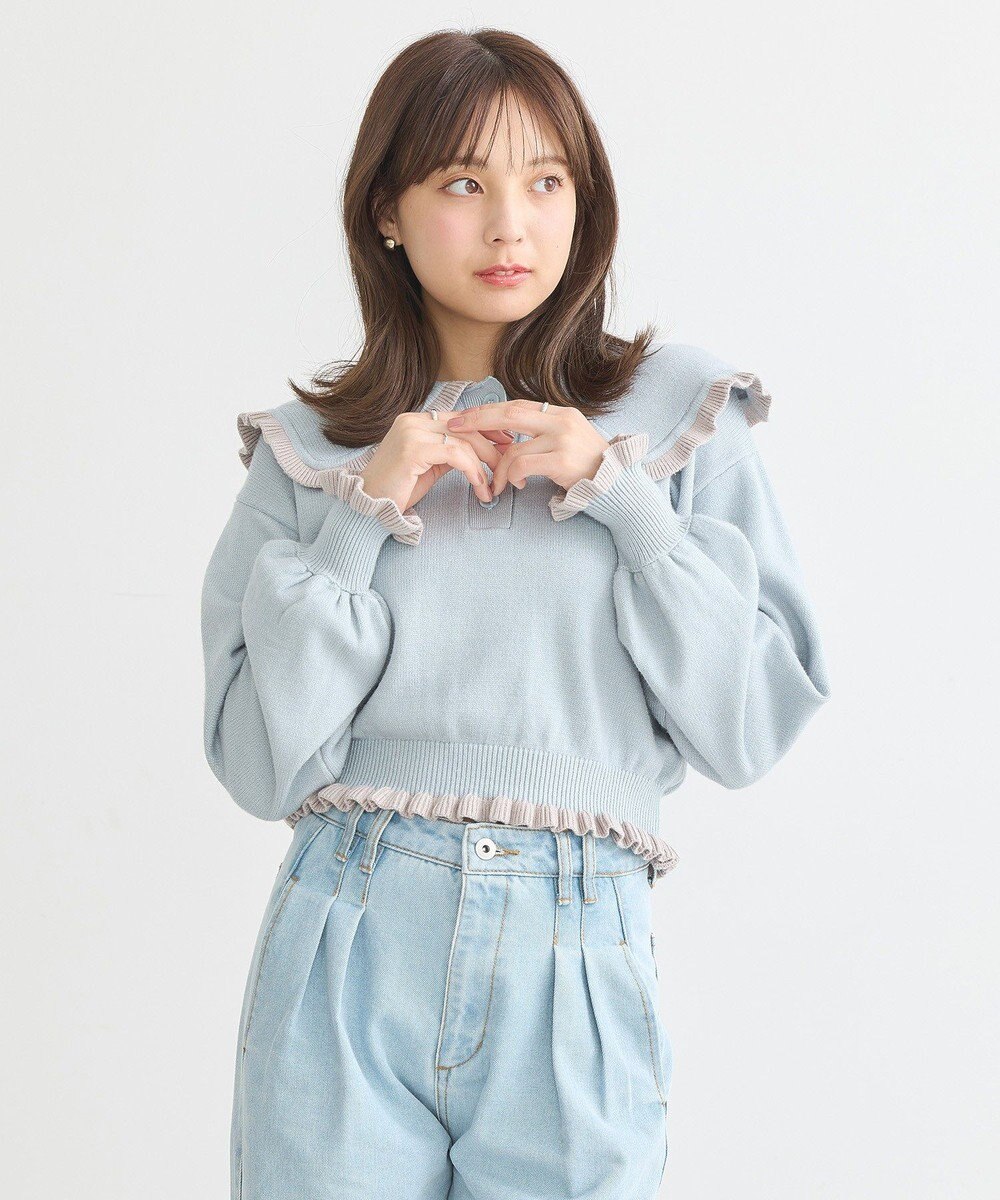 earth music&ecology 配色フリルカラーニットプルオーバー 