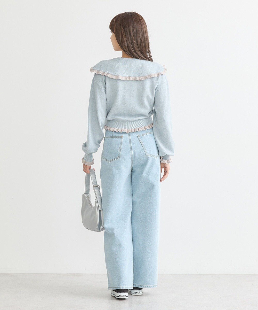 earth music&ecology 配色フリルカラーニットプルオーバー 