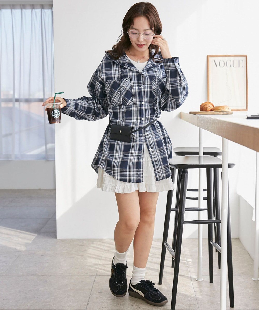 WEGO フードチェックBIGシャツ 