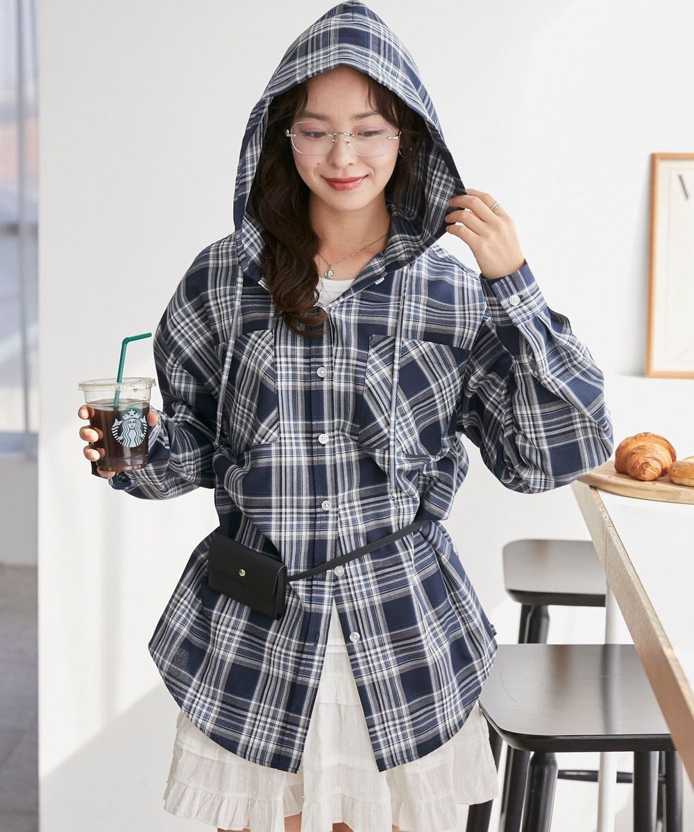 WEGO フードチェックBIGシャツ 