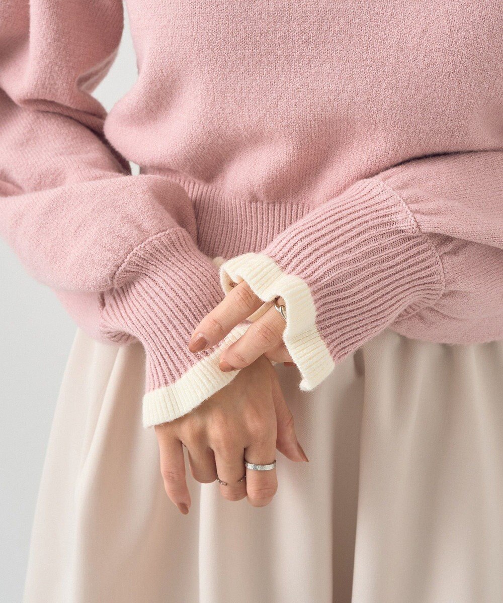 earth music&ecology 配色フリルカラーニットプルオーバー 