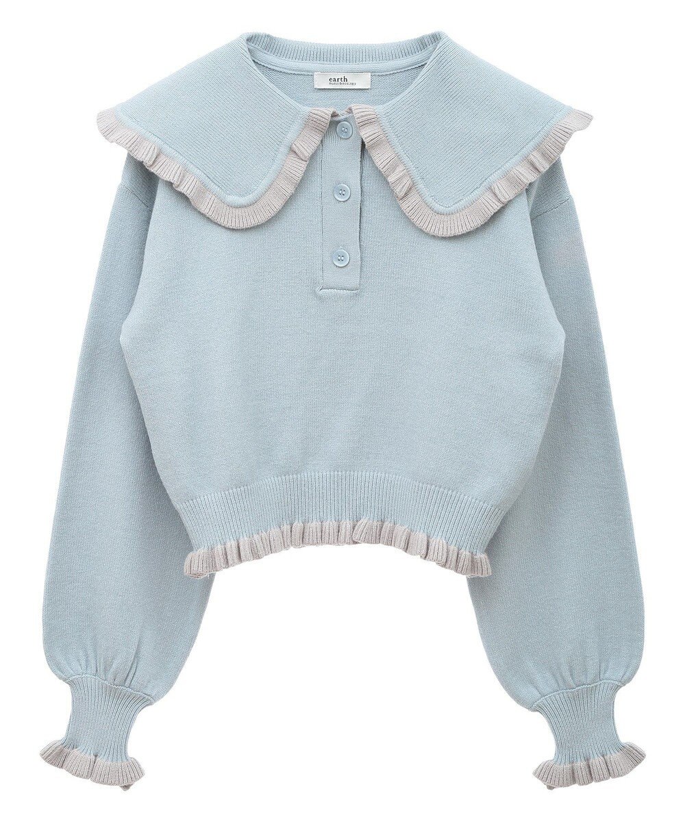 earth music&ecology 配色フリルカラーニットプルオーバー 