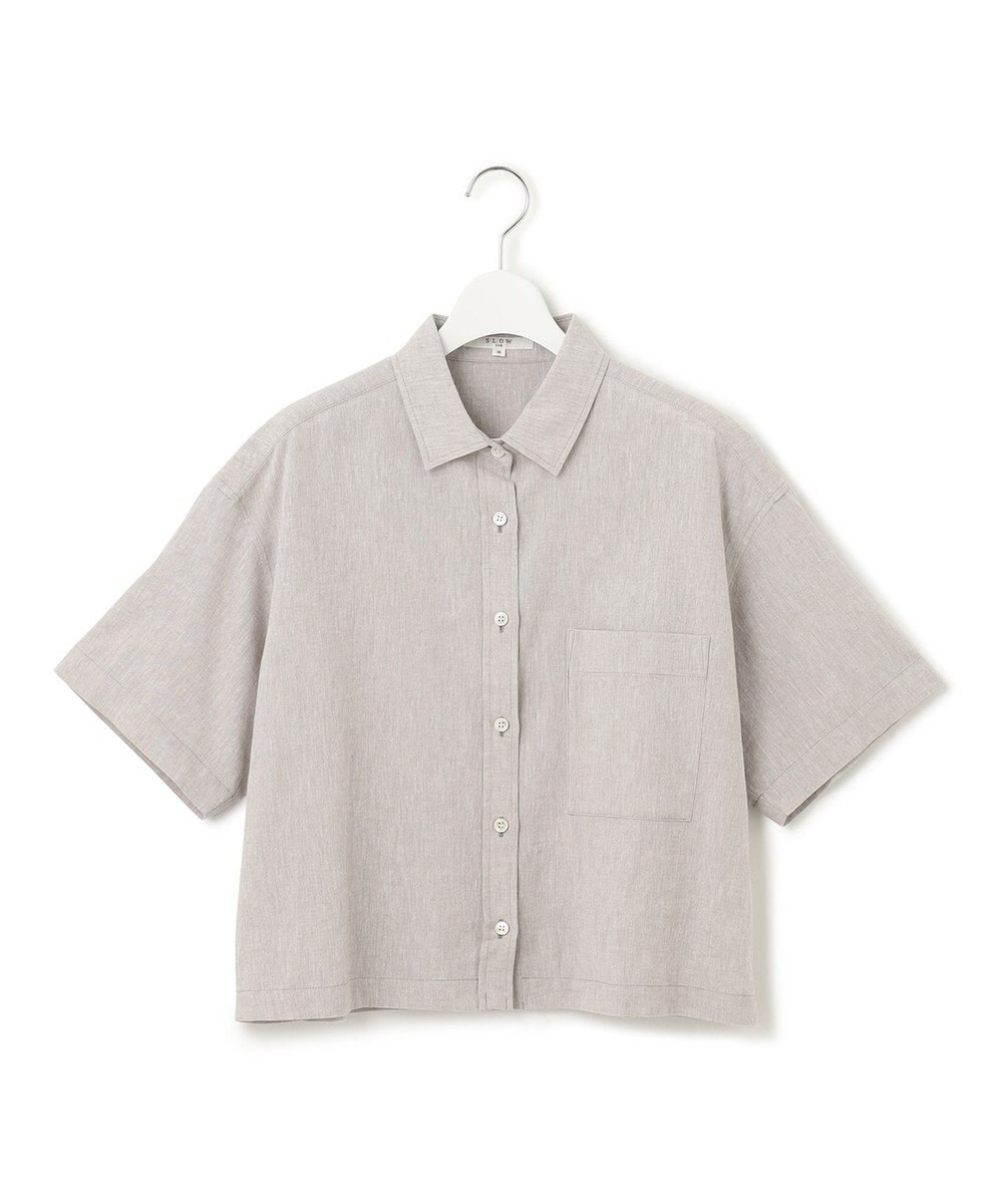23区 【SLOW/洗える】リネンコットン 半袖クロップドシャツ 