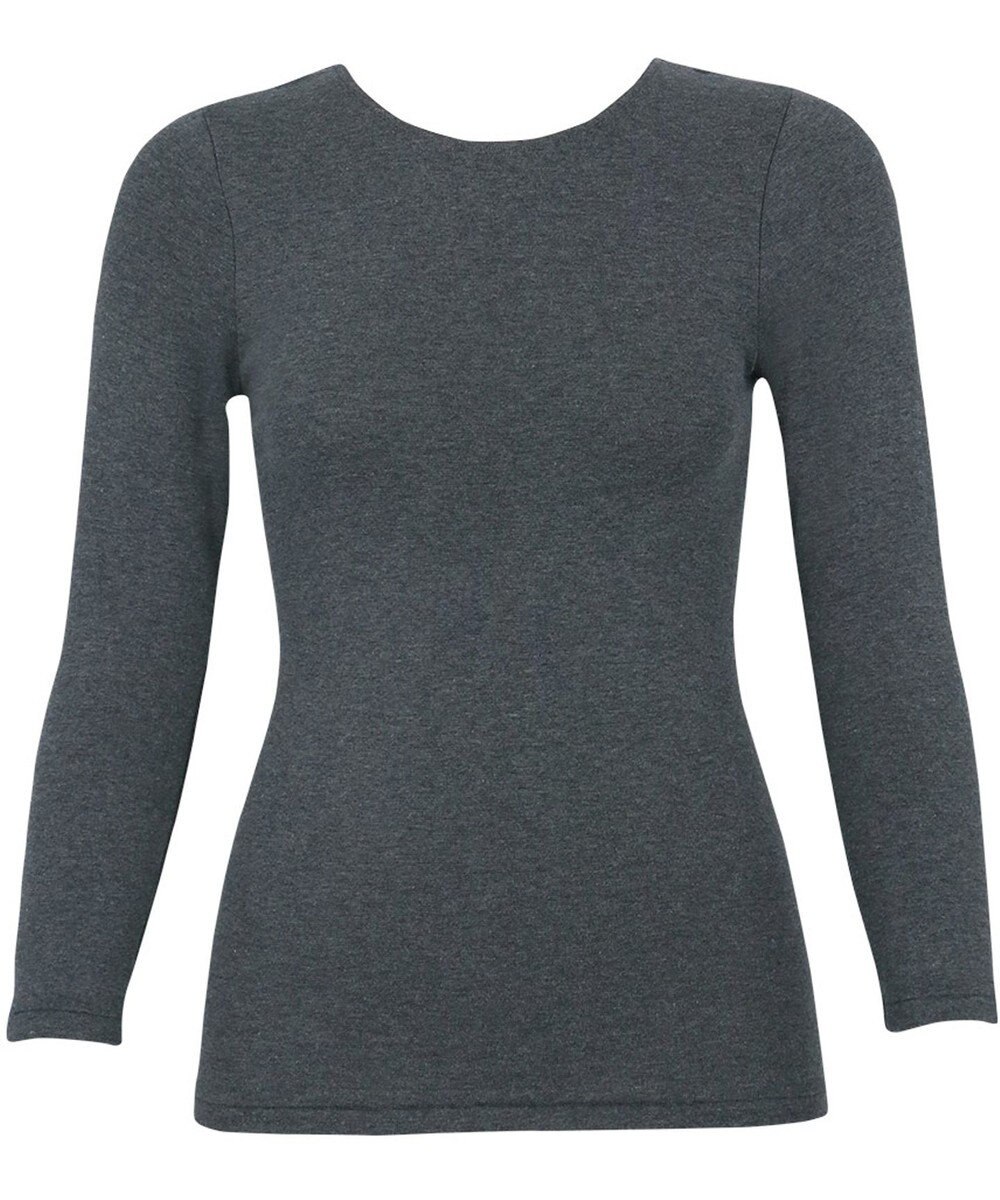 Wing あったかインナー 綿混 裏起毛 厚手 よく伸びる素材 【ラクのびサーモ】 8分袖 長袖 ネックせまめ 秋 冬 EL6914 ウイング／ワコール 