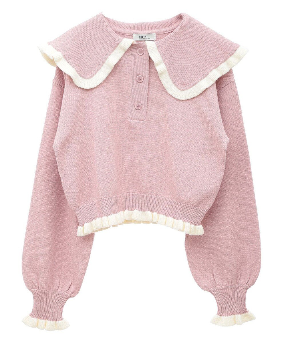 earth music&ecology 配色フリルカラーニットプルオーバー 