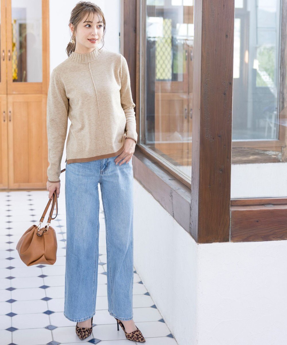 Tiaclasse L 【洗える】もっちり素材が肌触り抜群の配色ニットトップス 