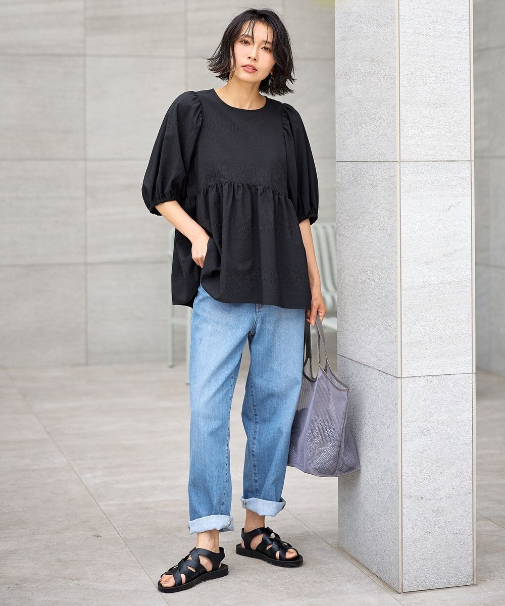 ANY 【WEB限定/洗濯機可】サッカーギャザーペプラムブラウス 