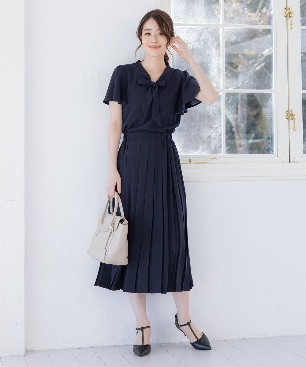 Tiaclasse 【洗える】リボンタイプリーツワンピース 