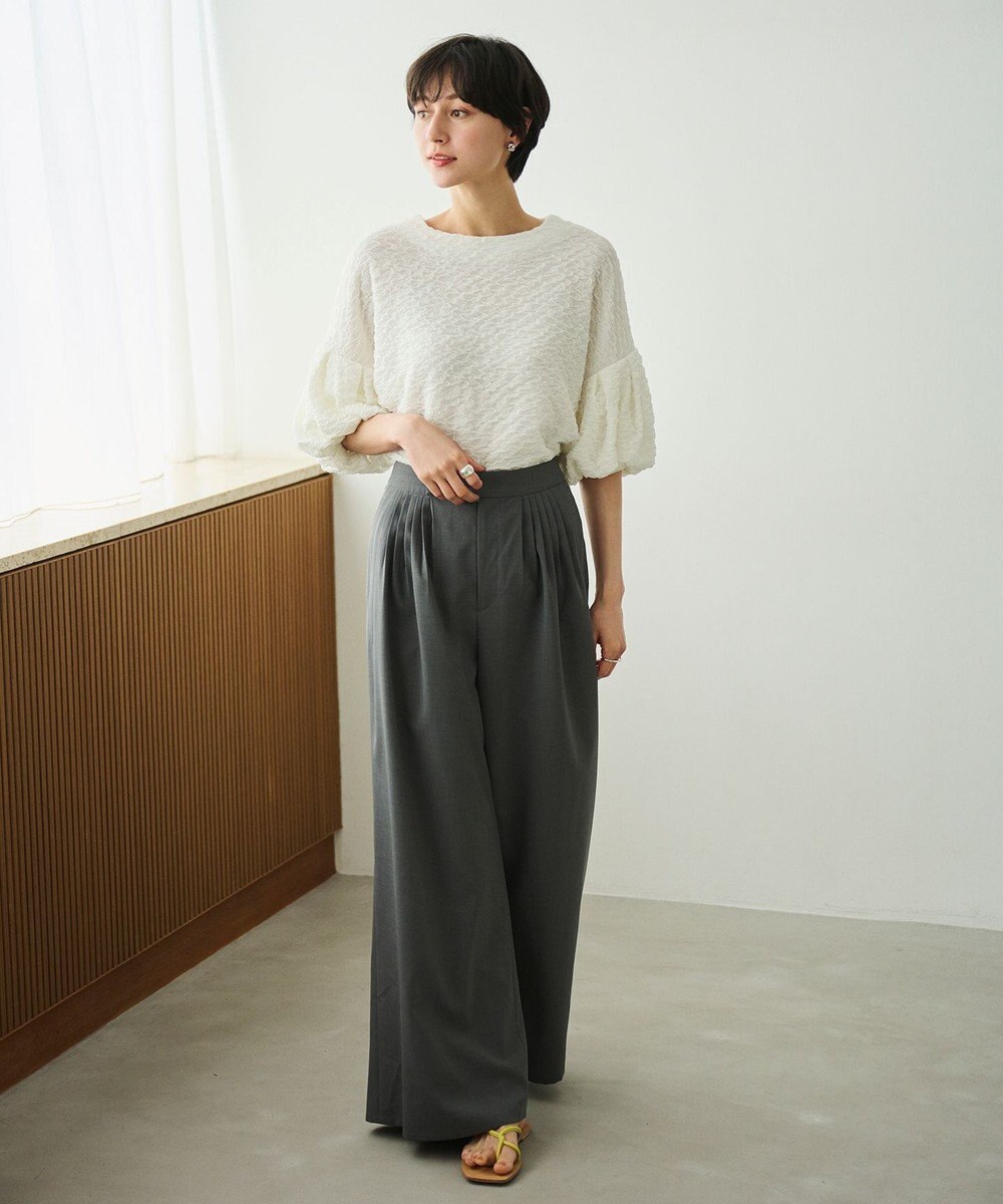 #Newans 【金子綾さんインスタライブご紹介アイテム】【洗える/セットアップ可能】ふくれジャガード パフスリーブブラウス 