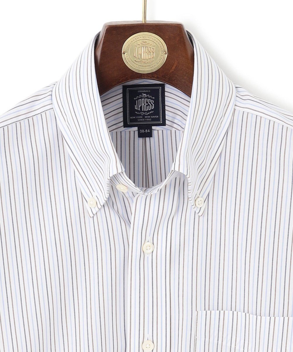 J.PRESS MEN 【PREMIUM PLEATS / 形態安定】ピンオックスカラードストライプシャツ / B.D. 