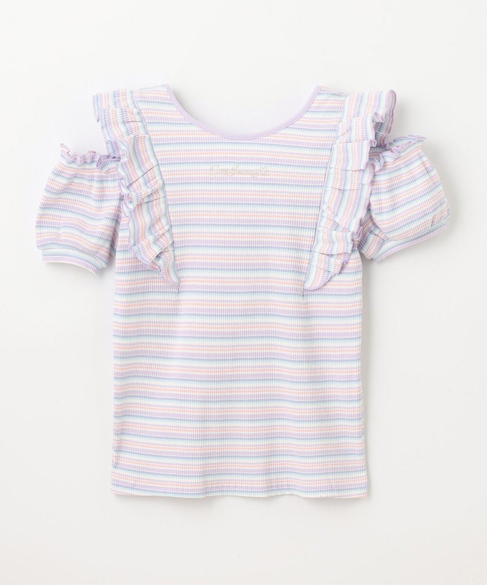 ANY KIDS オン・オフショルダー ボーダー Tシャツ 