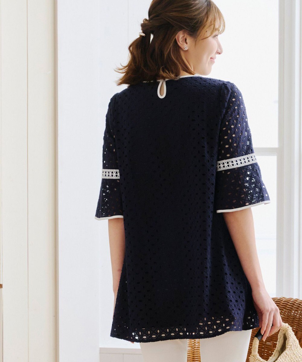 Tiaclasse 【小倉優子さん着用・洗える】パンチングレース配色チュニック 