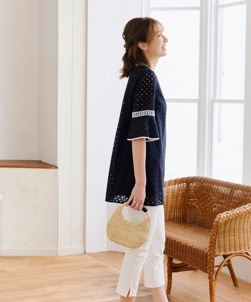 Tiaclasse 【小倉優子さん着用・洗える】パンチングレース配色チュニック 