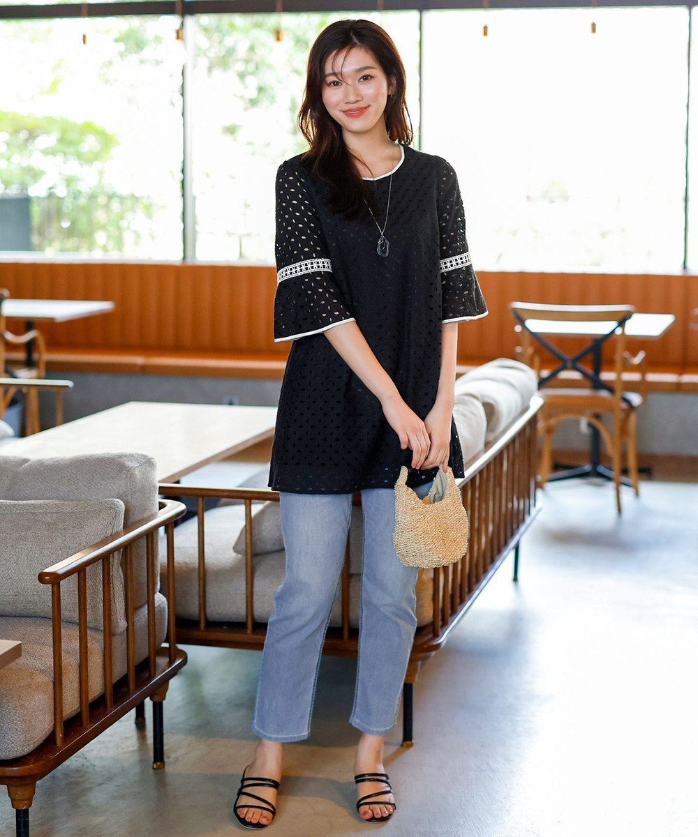 Tiaclasse 【小倉優子さん着用・洗える】パンチングレース配色チュニック 