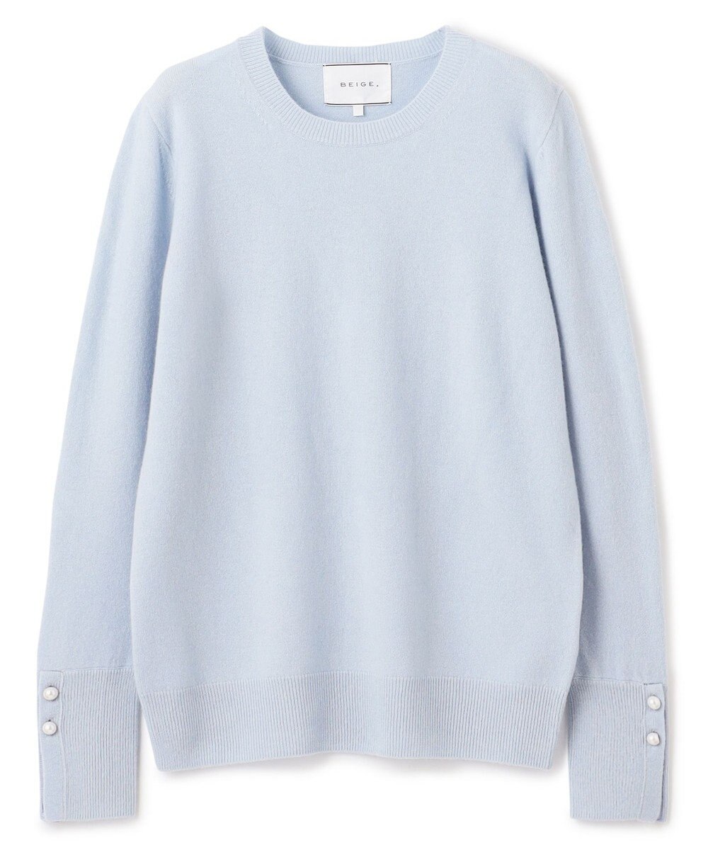 BEIGE， 【WEB限定・洗える】ALSACE / パール釦クルーネックウールニット 