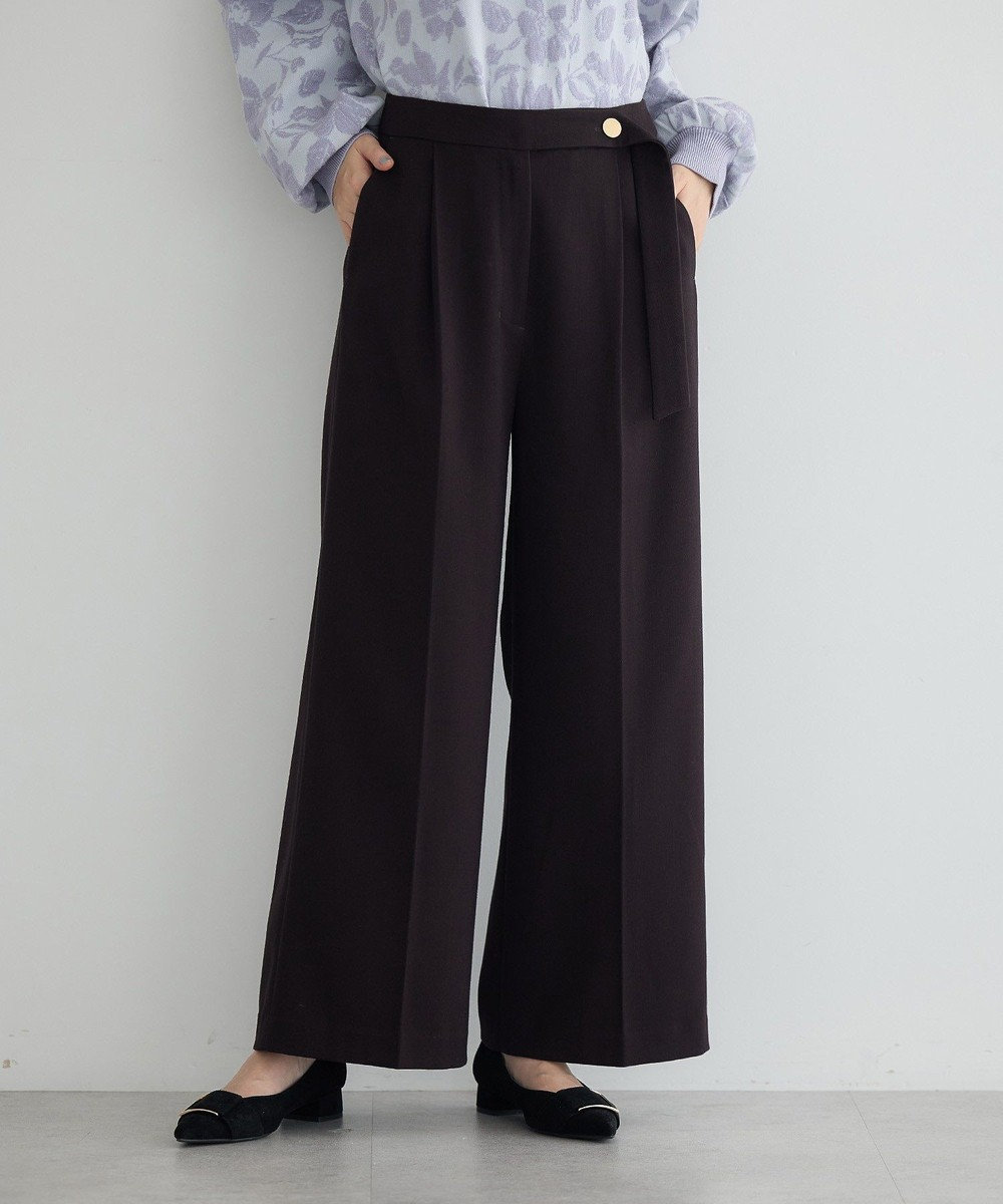 YECCA VECCA 金釦アクセントベルトワイドパンツ 