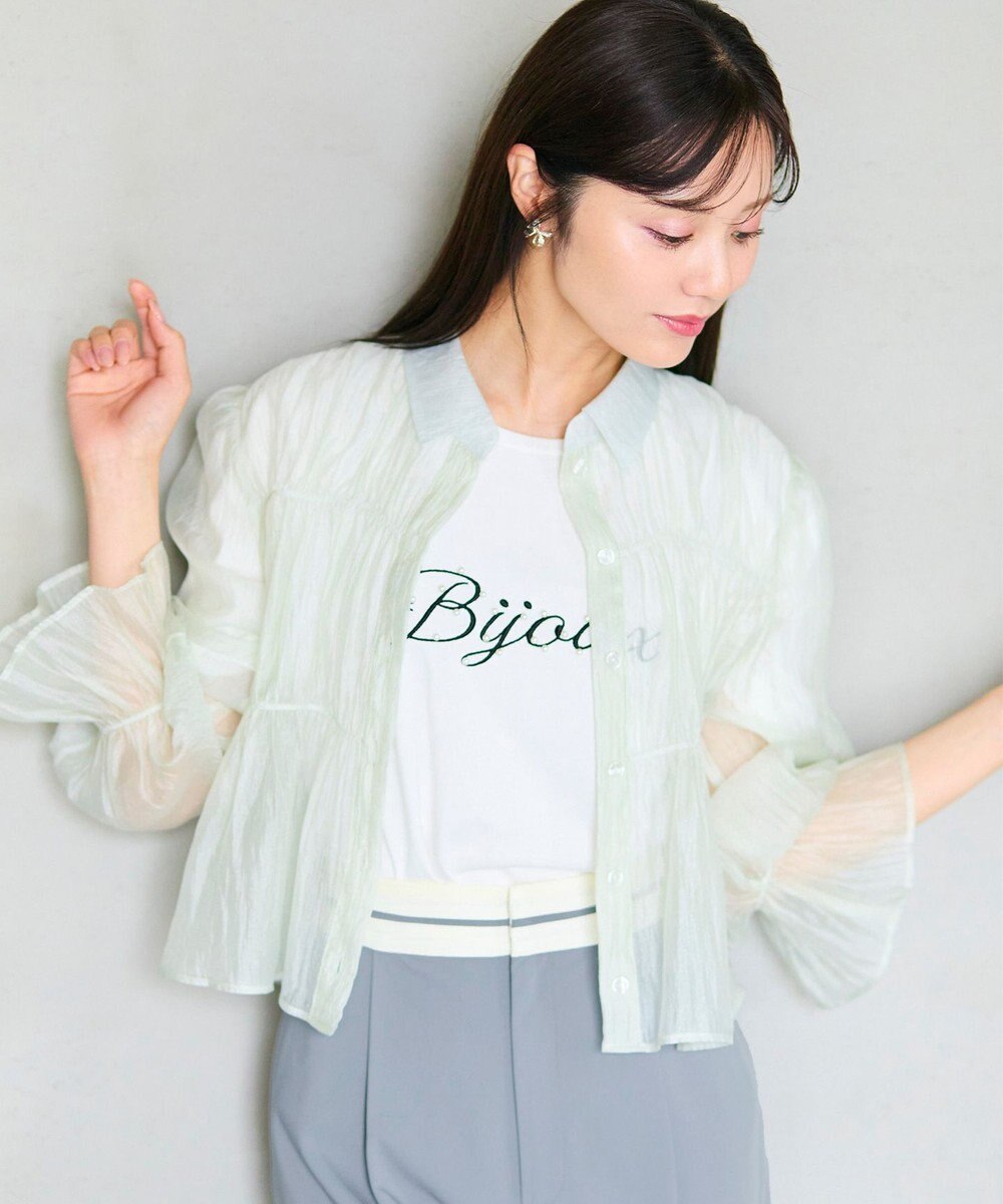 Feroux 【洗える】シャーリング シアーシャツ 