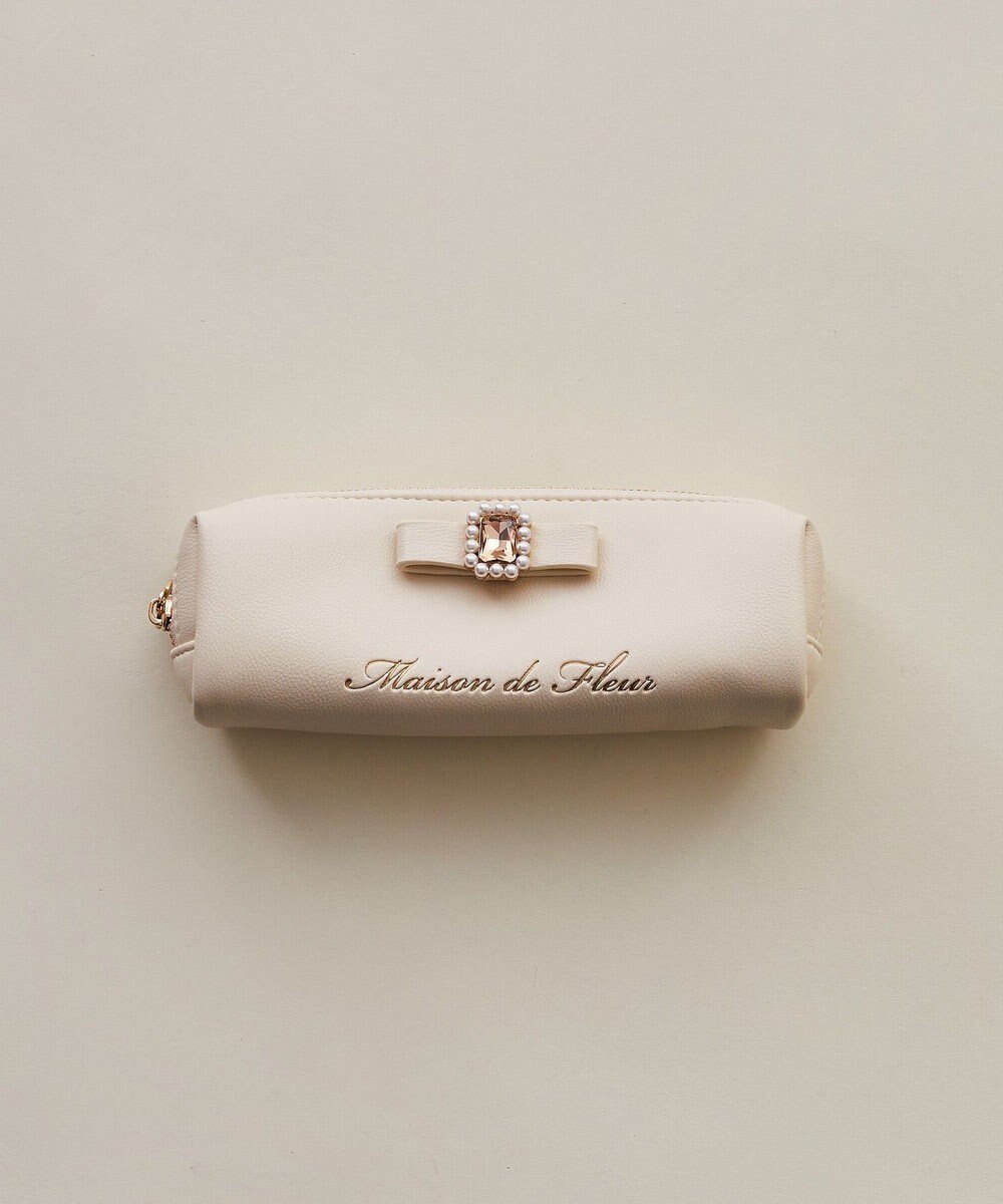 Maison de FLEUR パールビジュー合皮リボンロングポーチ 