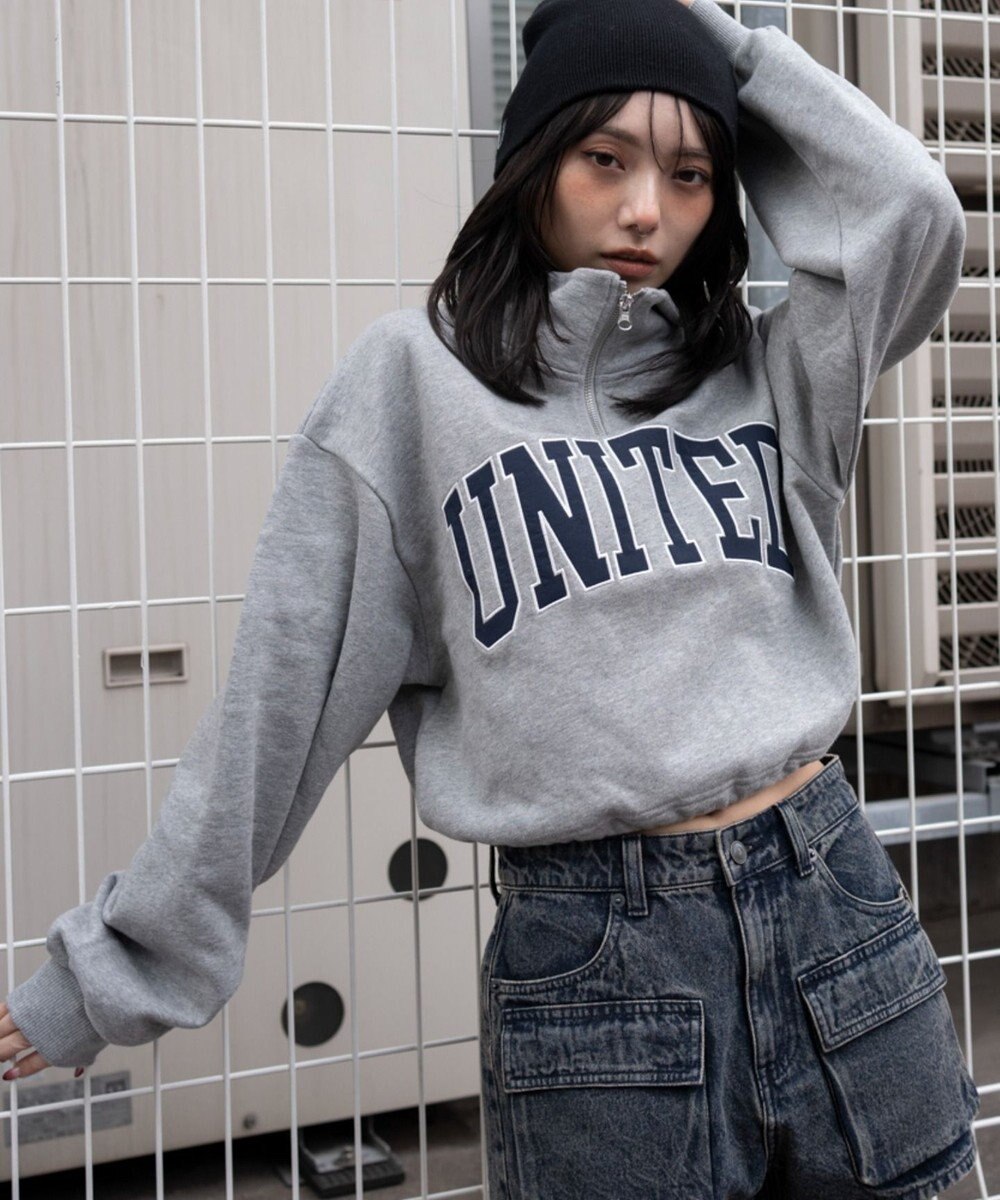 WEGO グラフィックハーフジップスウェット 