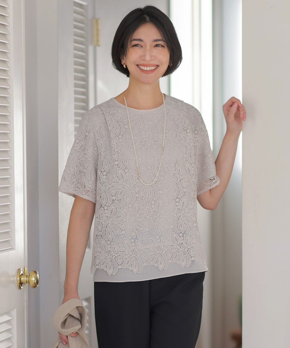 J.PRESS LADIES レースコンビジャージー カットソー 