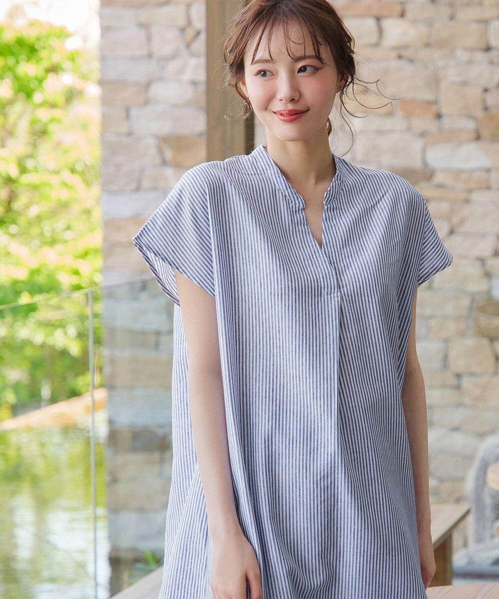 Tiaclasse 【洗える】リネンミックススキッパーシャツワンピース 