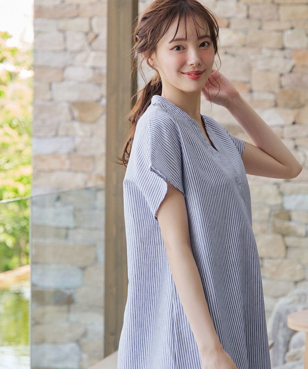 Tiaclasse 【洗える】リネンミックススキッパーシャツワンピース 