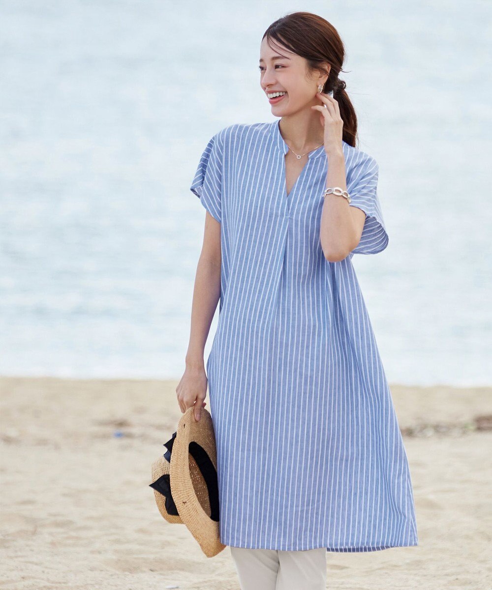 Tiaclasse 【洗える】リネンミックススキッパーシャツワンピース 