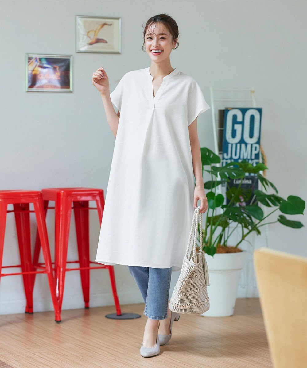 Tiaclasse 【洗える】リネンミックススキッパーシャツワンピース 