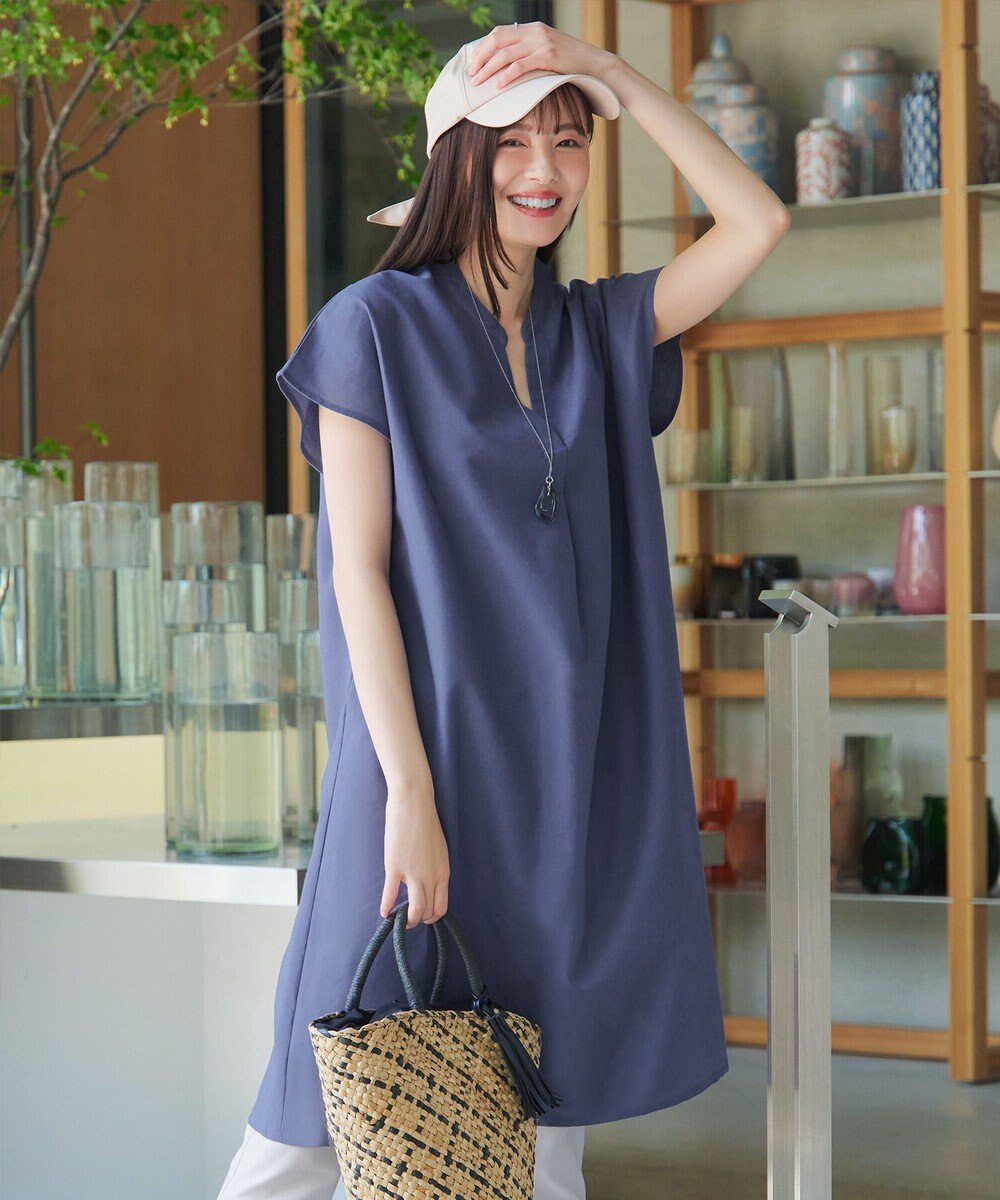 Tiaclasse 【洗える】リネンミックススキッパーシャツワンピース 