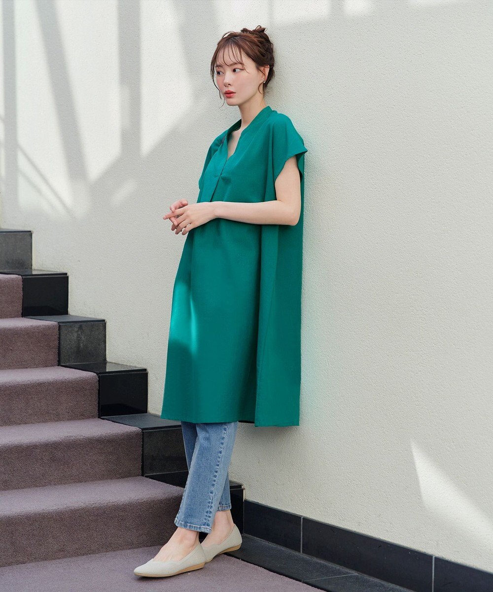 Tiaclasse 【洗える】リネンミックススキッパーシャツワンピース 