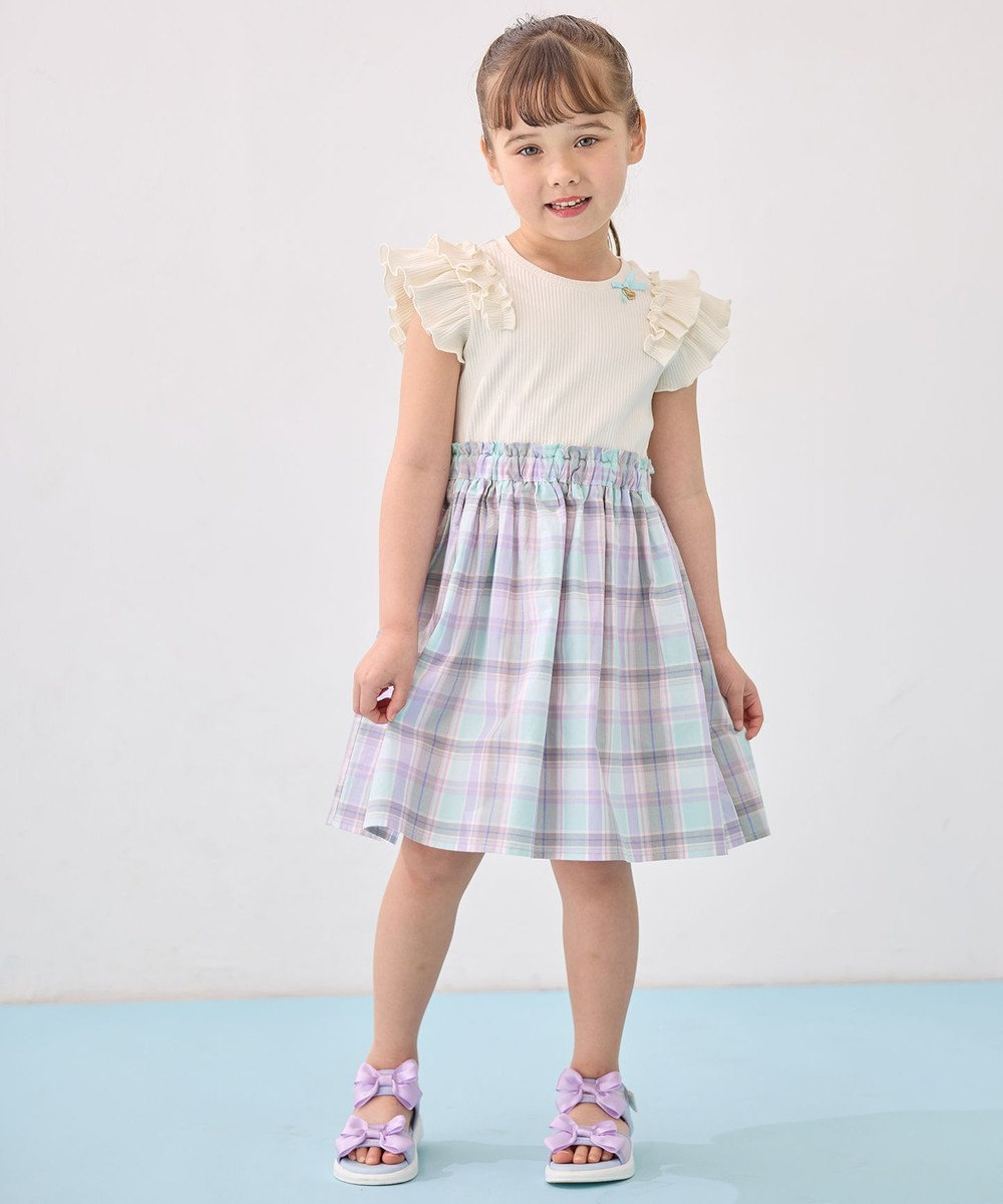 ANY KIDS チェック ドッキングワンピース 