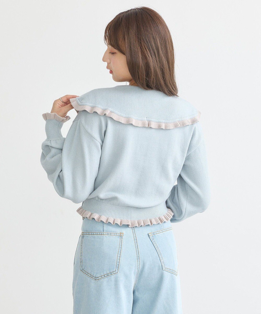 earth music&ecology 配色フリルカラーニットプルオーバー 