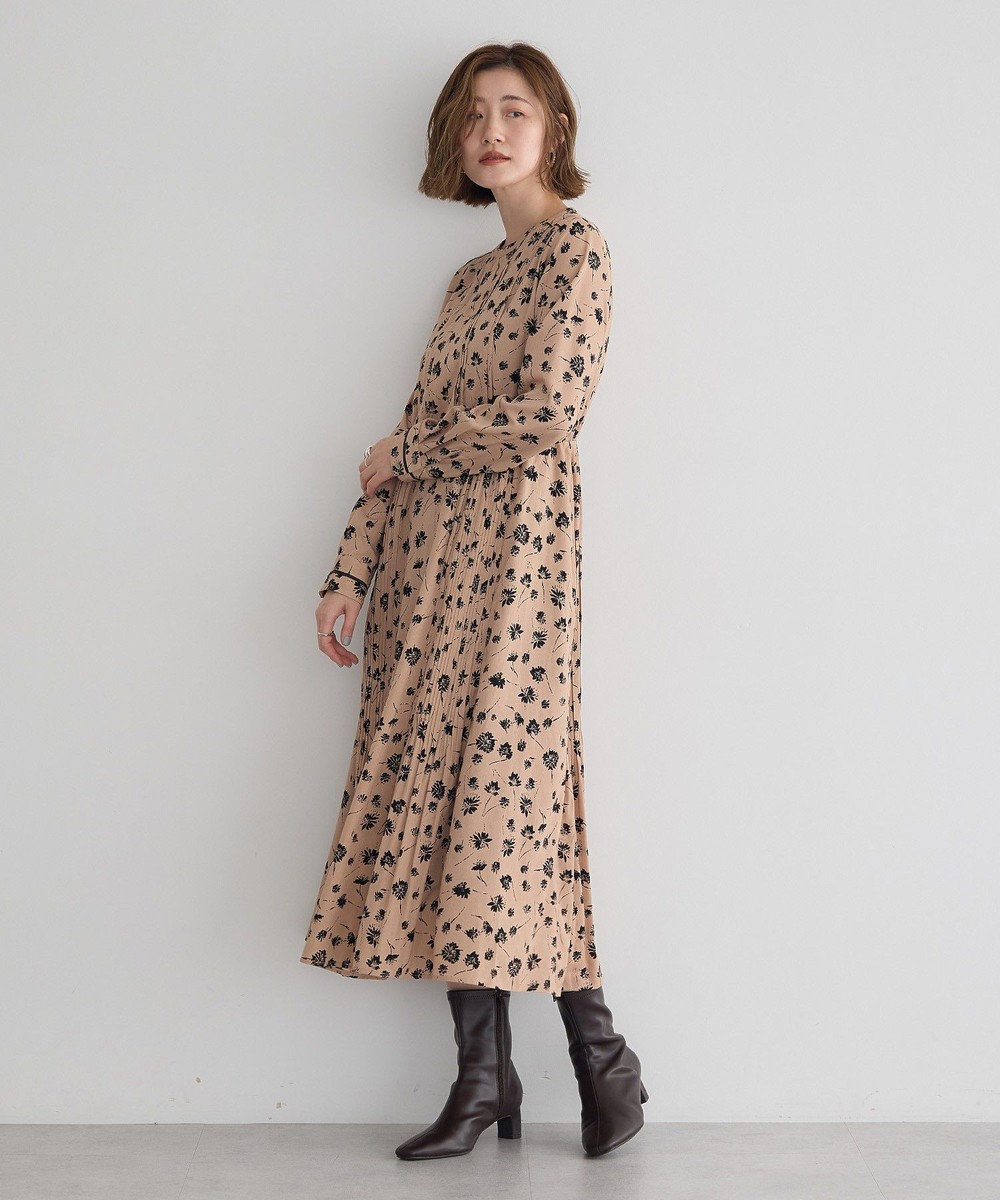 YECCA VECCA フラワー柄プリーツMIXワンピース 