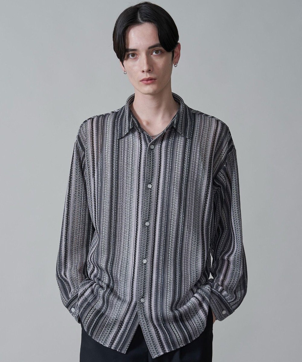 WEGO ストライプメッシュBIGシャツ（LS） 