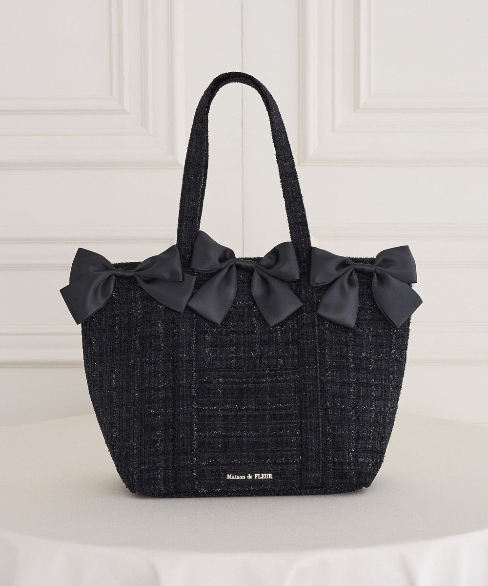 Maison de FLEUR ツイードボリュームリボントートバッグ 