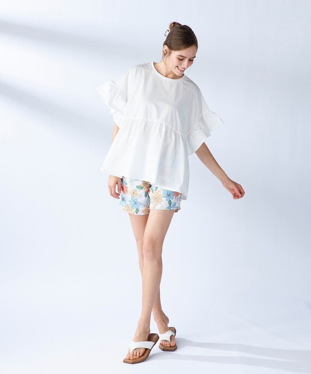 OP／FILA 【Ocean Pacific】らくティブ｜ティアード袖フレアカットソー 