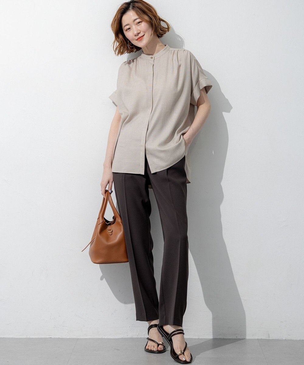 23区 【先行予約】リネンライクグロッシー バンドカラー ブラウス 