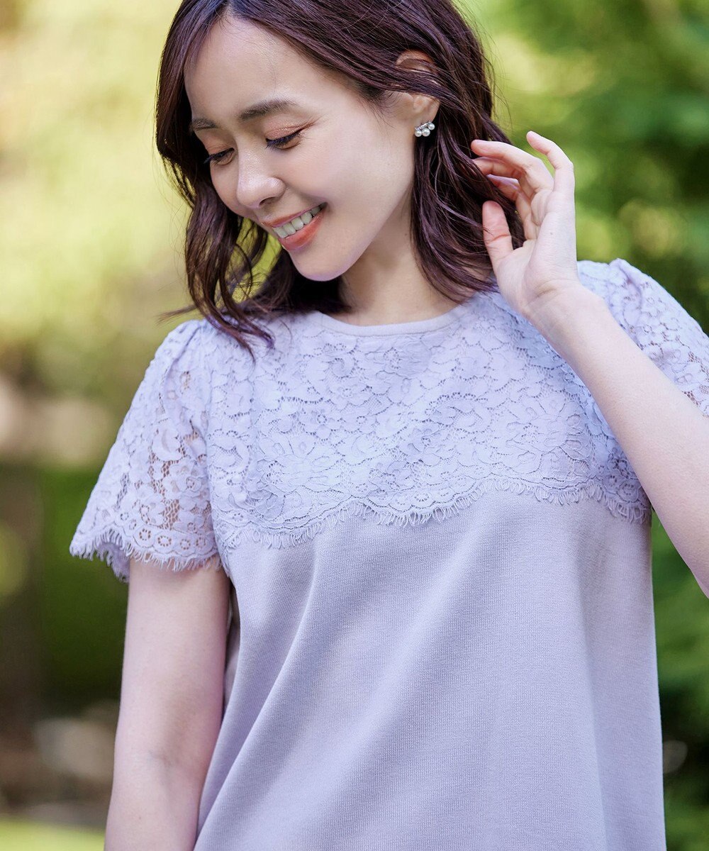 Tiaclasse 【洗える】レースコンビフレンチスリーブニットチュニック 