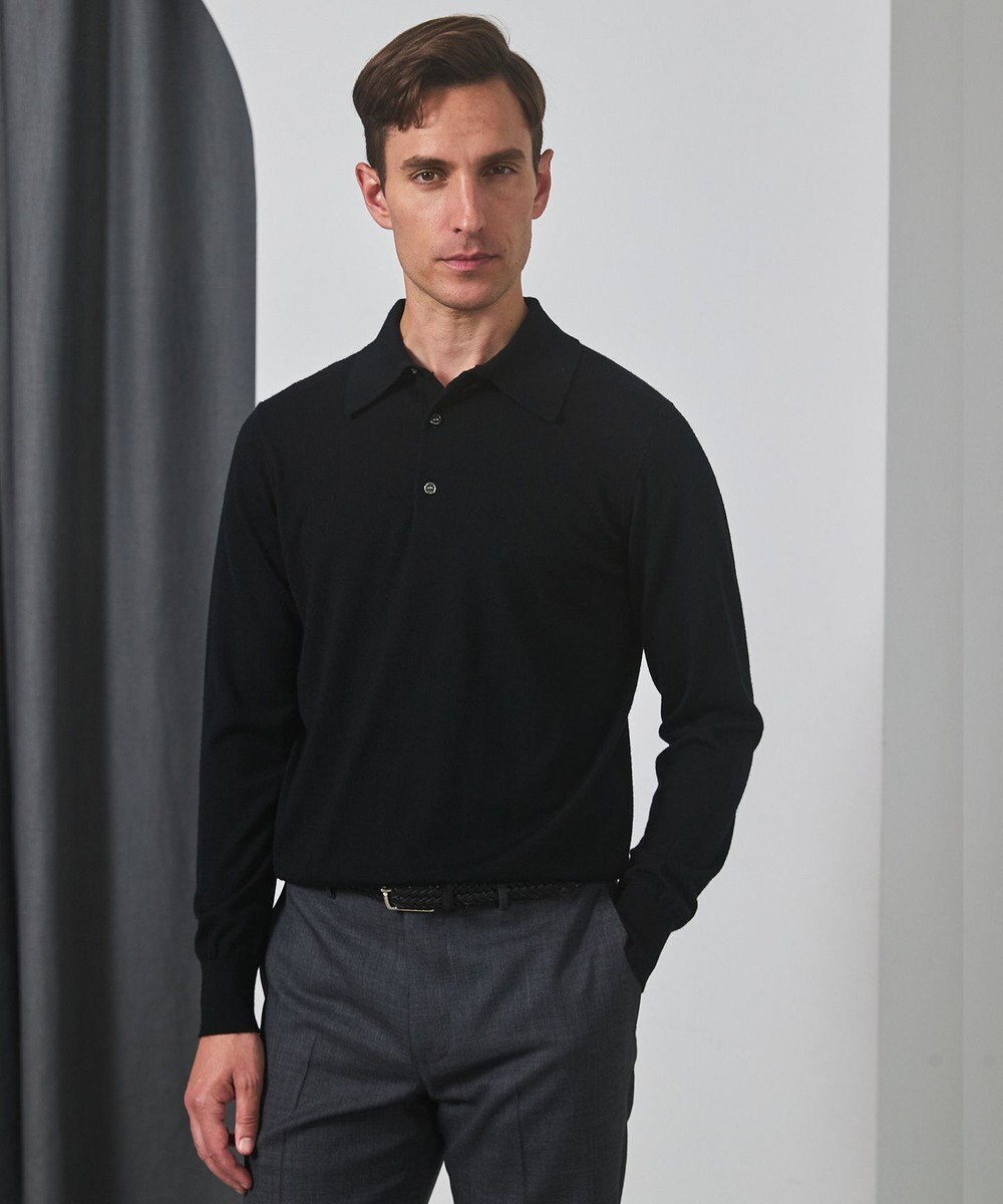 GOTAIRIKU オリジナル設計【洗える/チクチクしにくい/ピリングしにくい】イタリア糸 ハイゲージ  ニットポロ_WOOL100% 