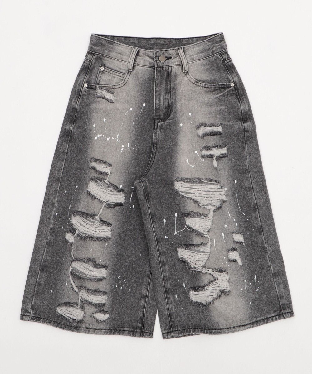 WEGO タイ付きダメージハーフデニムパンツ 