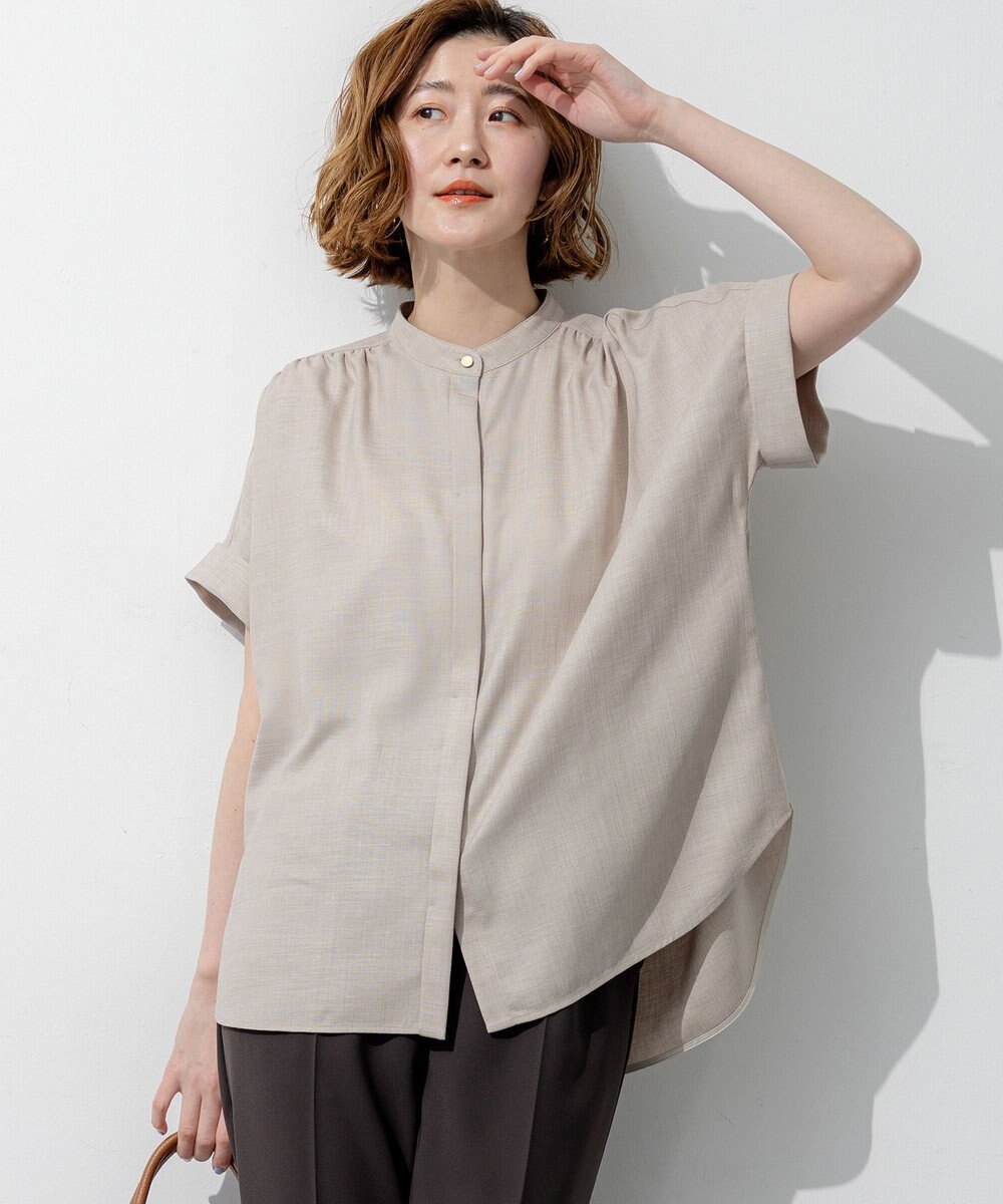 23区 【先行予約】リネンライクグロッシー バンドカラー ブラウス 