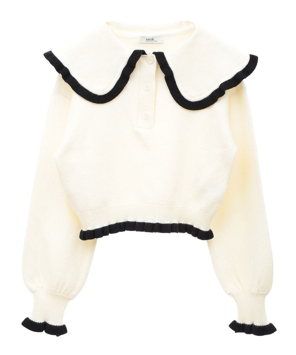 earth music&ecology 配色フリルカラーニットプルオーバー 