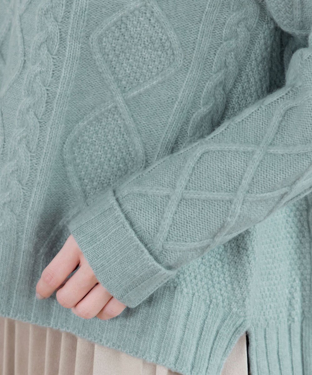 Tiaclasse L 【洗える】アラン柄キーネックニットトップス 